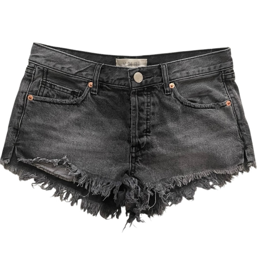 Free People Women’s denim jean shorts size 25 black frayed shorties Button fly